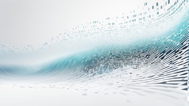 Abstract digital wave design with flowing lines and binary elements representing technology and data