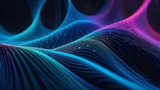 Abstract digital wave design with futuristic technology elements Blue motion blur and neon glow