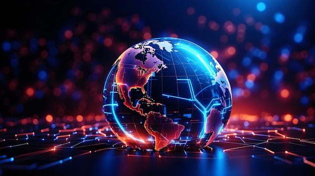 Abstract Digital world map globe concept oglobal connection network and data transfer technology