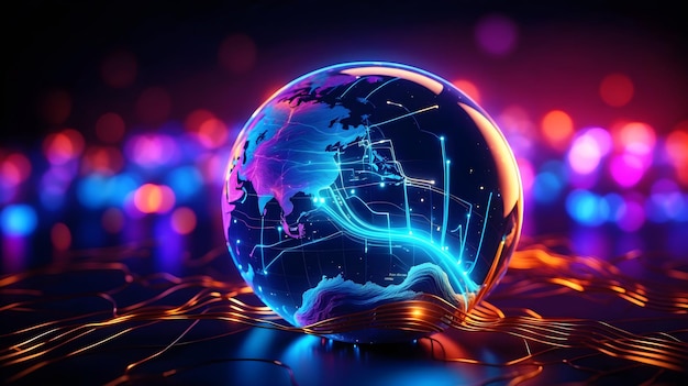 Abstract Digital world map globe concept oglobal connection network and data transfer technology