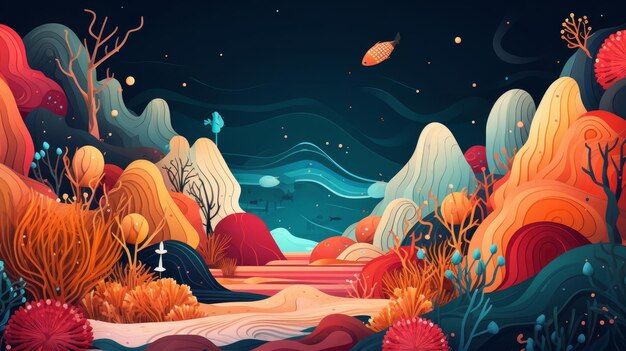 Abstract discovery with exploration motifs flat design top view adventurous theme animation vivid