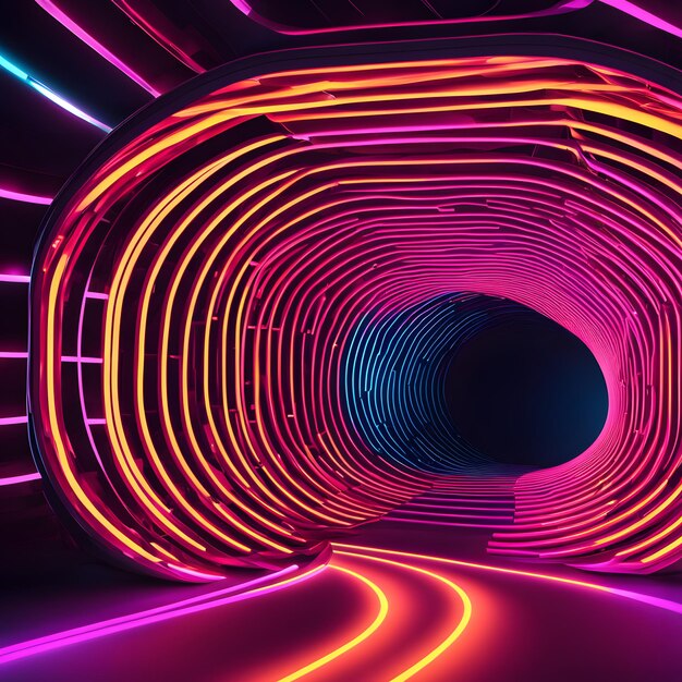 Photo abstract display background with neon style tunnel design