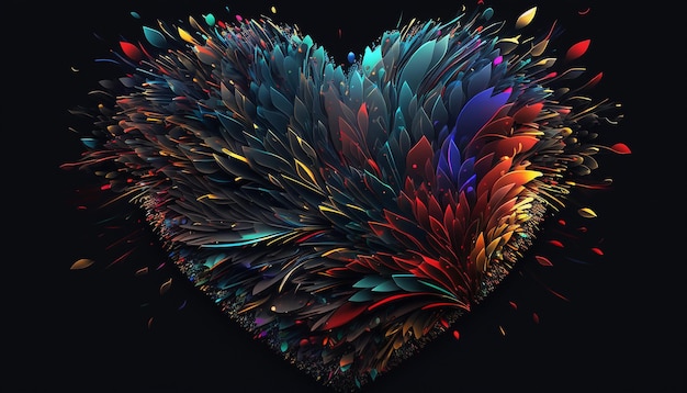 Abstract Display of Multicolored Hearts on a Dark Background using Generative AI Technology