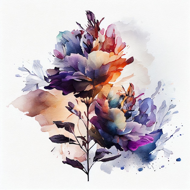 Abstract double exposure watercolor flower Digital illustration AI