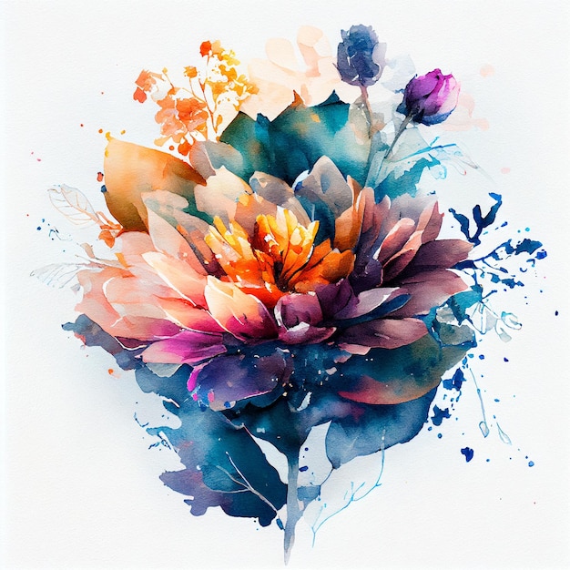 Abstract double exposure watercolor flower Digital illustration