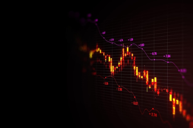 Photo abstract downward red candlestick forex chart on dark background with mock up place crisis falling stock market and recession concept 3d rendering