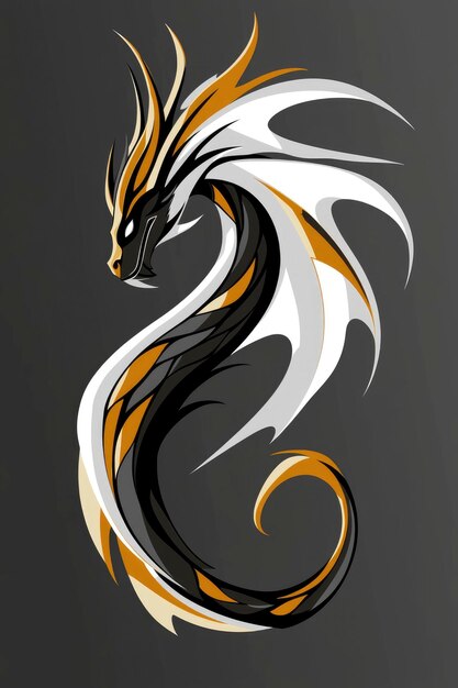 Abstract Dragon with Gold and White Design