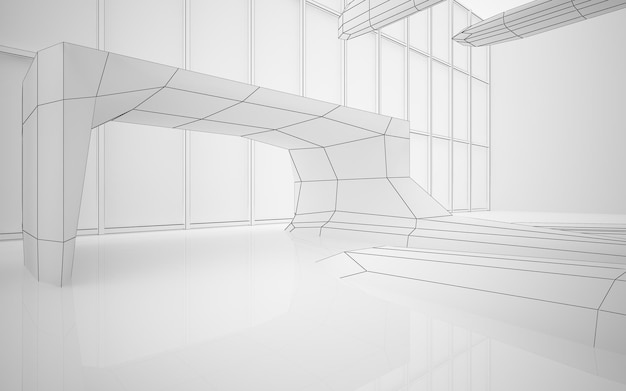 Abstract drawing white parametric interior Polygon black drawing 3D illustration and rendering