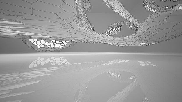 Abstract drawing white parametric interior with window Polygon colored drawing 3D illustration