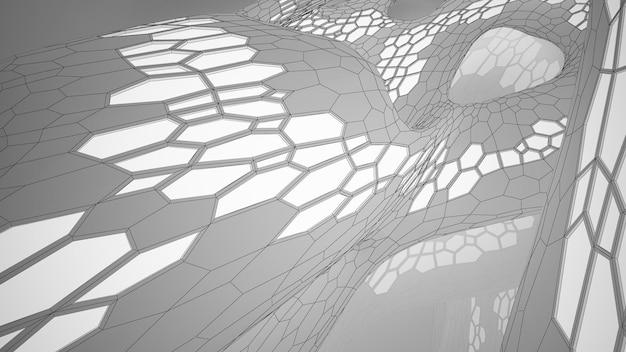 Abstract drawing white parametric interior with window Polygon colored drawing 3D illustration