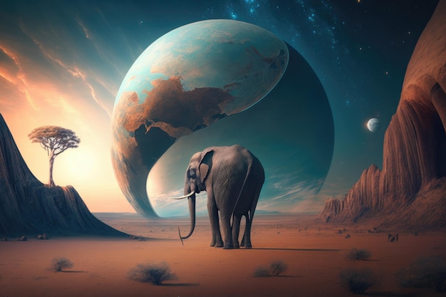 Abstract dream background with elephant Illustration AI Generative