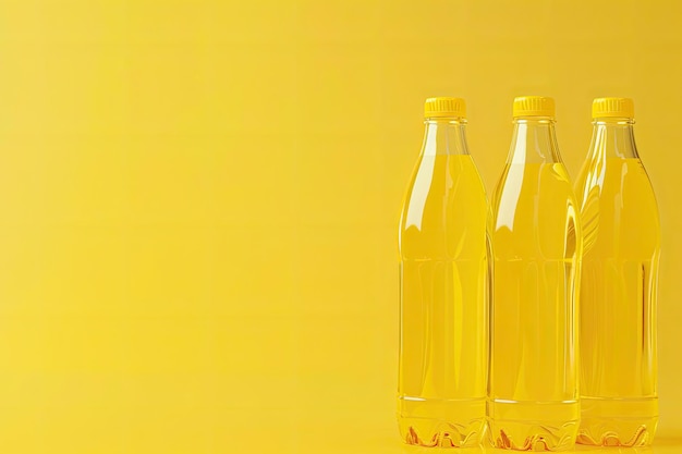 Photo abstract drink bottles front side in yellow background