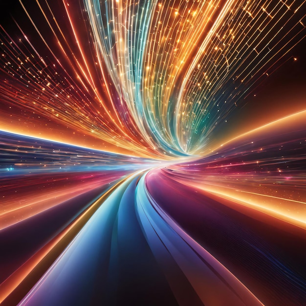 Abstract Dynamic hyperspace speed Tunnel neon light trails background