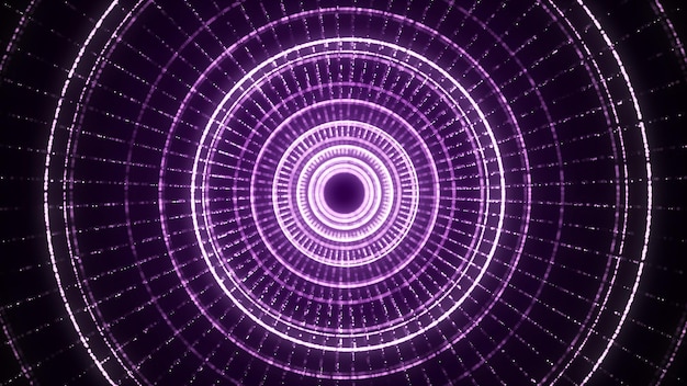 Abstract dynamic wireframe tunnel on purple background Futuristic 3D portal Futuristic particle flow 3d rendering