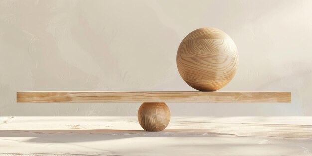 Photo abstract economy balance wooden sphere supporting wealth and home