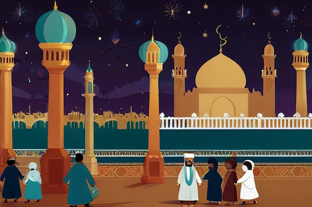 Abstract Eid Al Adha mubarak Islamic festival illustration