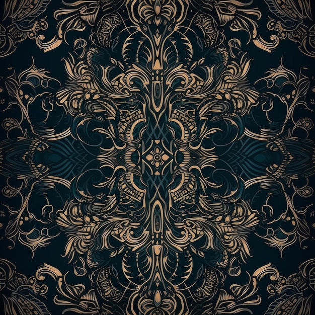 Abstract elaborate pattern with gold edging ornate beautiful intricate with generative AI