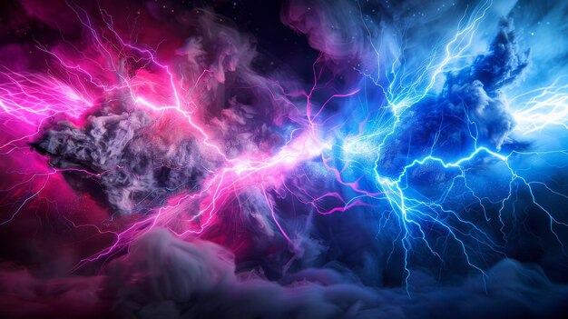 Abstract electric lightning in vivid blue and pink hues symbolizing conflict and confrontation Ve