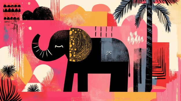 Photo abstract elephant with palm tree