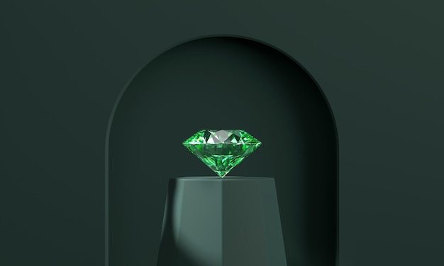 Abstract Emerald diamond gem placed on pedestal background 3d rendering without AI generated