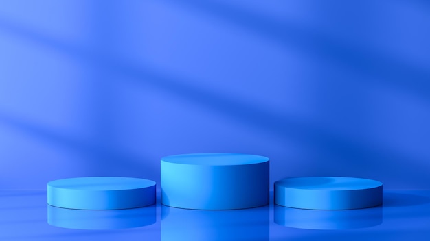 Abstract empty blue background with round pedestal for product showcase