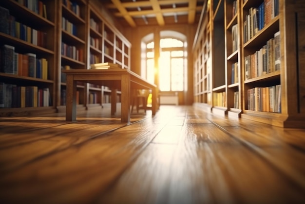 Abstract empty college library interior room Blurred classroom with bookshelves with defocus effect generative ai