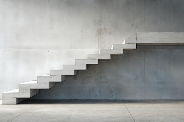 Abstract empty contemporary staircase made of concrete situated on a concrete wall in an outdoor set