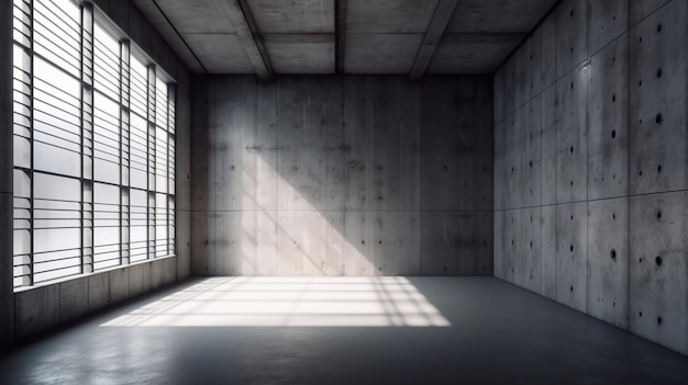 Abstract empty modern concrete walls exterior room with sunlight shadow through grid opening in the