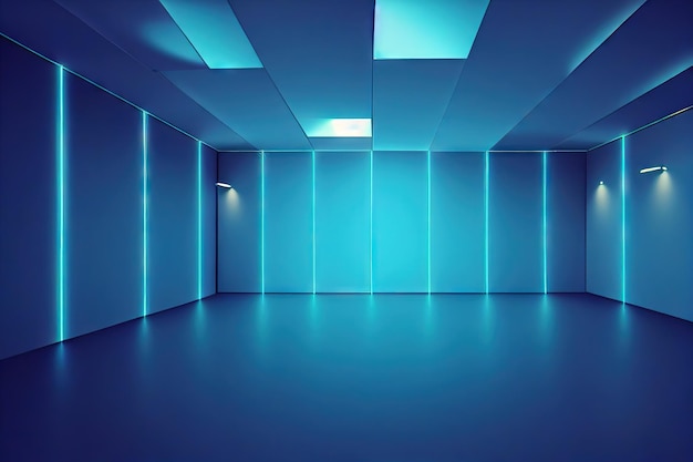 Abstract empty showroom space with fluorescent lights background digital illustration