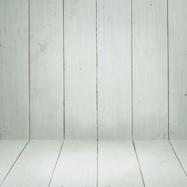 Abstract empty white background with white rustic wooden wall and white wooden floor