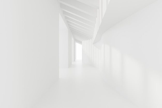 Abstract Empty white corridor. Future interior background. 3D render