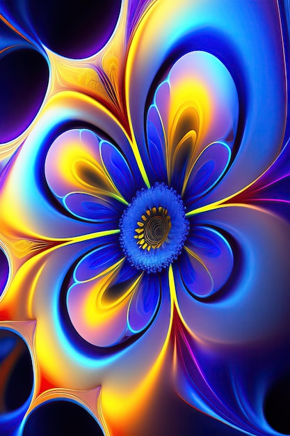 Abstract exotic fractal blue flower Digital fractal art 3D rendering