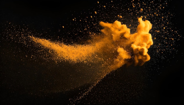 abstract explosion of orange dust on black background