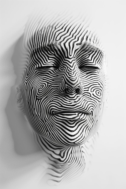 Photo abstract face sculpture with intricate line patterns monochrome vector art