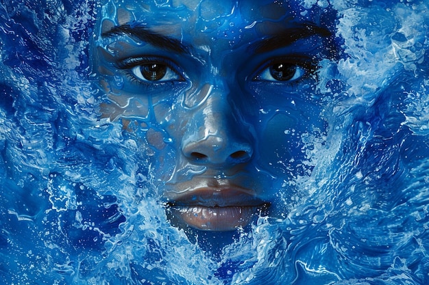 Abstract face of a woman in water waves