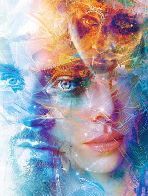 Photo abstract faces a fusion of colors and emotions this abstract portrait showcases the beauty o