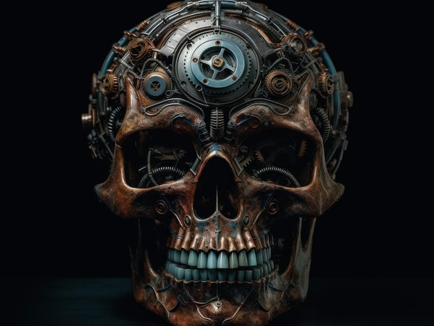 Abstract fantasy colorful mechanical skull background created with Generative AI technology