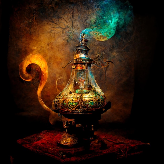 Abstract fantasy old antique Aladin lamp generative ai