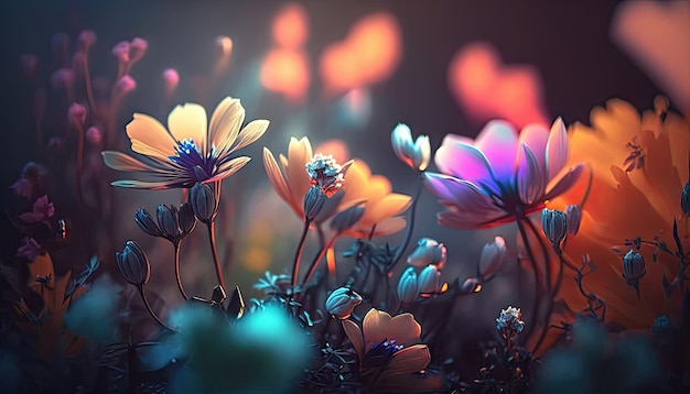 Abstract fantasy wonderland Springs flowers on blurry background seasoning of floral Generative AI