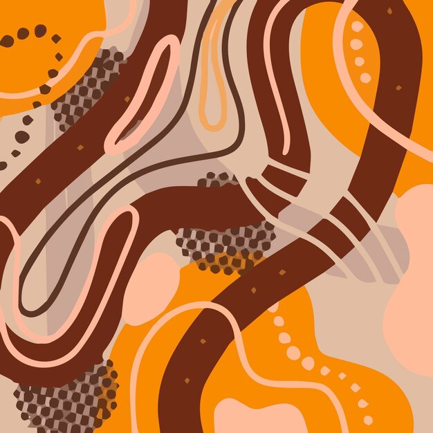 Abstract fashion pattern with organic shapes spots lines dots in soft pastel brown tones