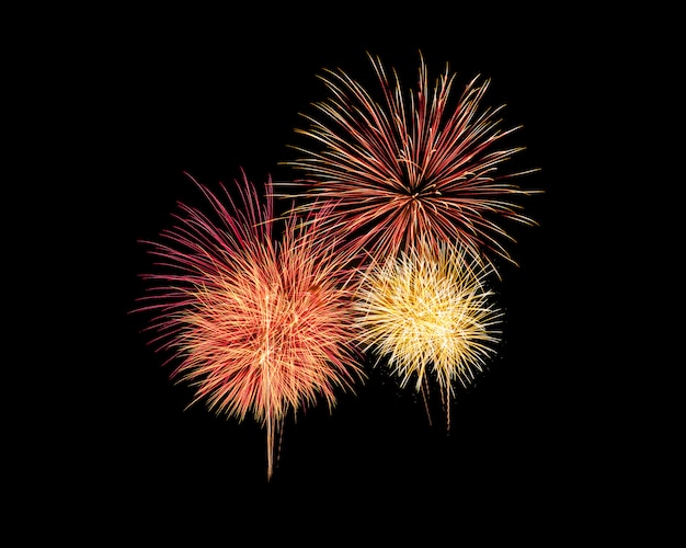 Abstract festive colorful fireworks explosion on black background