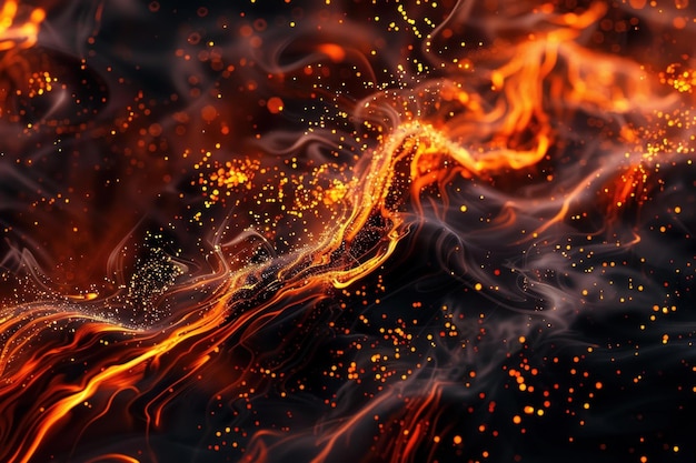 Photo abstract fiery particle waves background