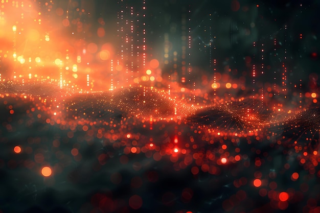 Abstract Fiery Red and Orange Digital Landscape Futuristic Technology and Data Visualization Background