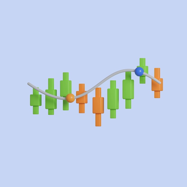 Abstract financial candlestick graph on blue background The bullish uptrend of stock market Business strategy analysis sales data economic growth concept 3d icon render illustration