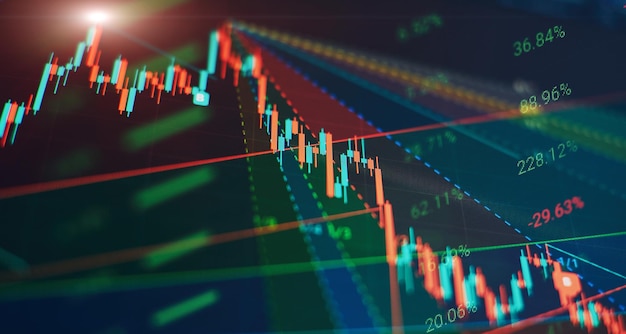 Abstract financial graph with candle stick and bar chart of stock market on financialbackground