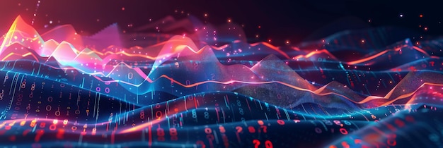 Abstract financial landscape with data points and glowing graphs in digital space artistic