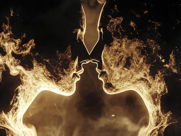 Photo abstract fire art two faces intertwined in fiery embrace