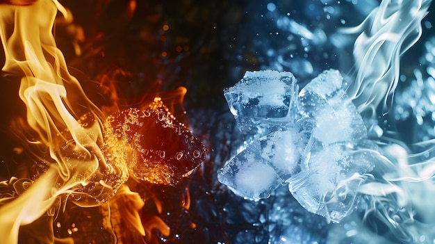 Abstract Fire and Ice element against vs each other background Heat and Cold concept