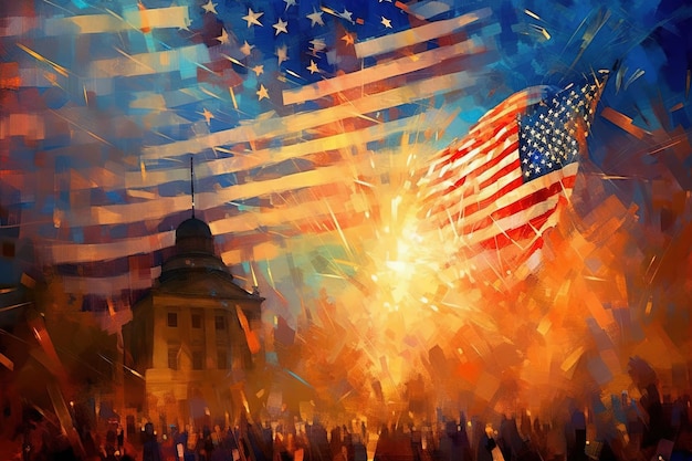 Abstract flag digital art American Independence Day 4th fourth july usa illustration generative ai