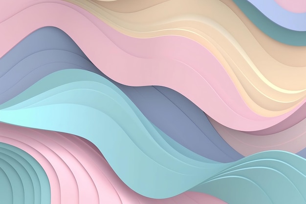 Abstract flat background curve pattern pastel colours 3D illustration Colorful wavy paper cut texture Wallpaper with curved layers Origami art Layout template Image is AI generated